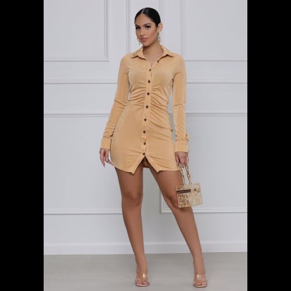 LILLY’S KLOSET A Woman's World Button Up Ruched Mini Dress - Peach - Picture 2 of 5